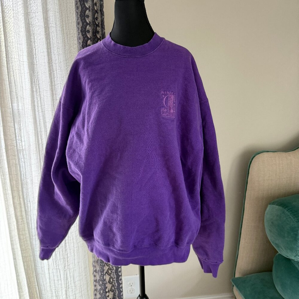 Vintage 90s Relay For Life Crew Neck Sweatshirt XL USA Purple Heavyweight